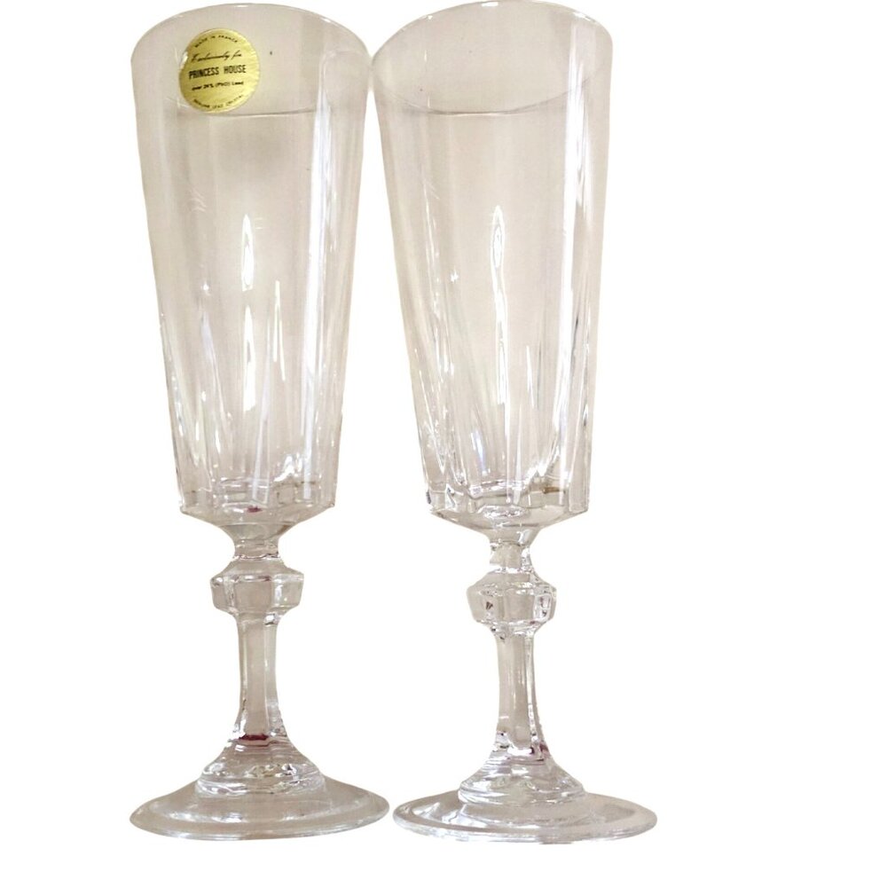 2 Princess House Esprit Crystal  Champagne Flutes 7" Glasses elegant cut glass - Picture 2 of 6